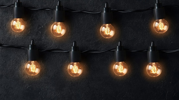 Photo vintage edison bulbs hanging against a black background