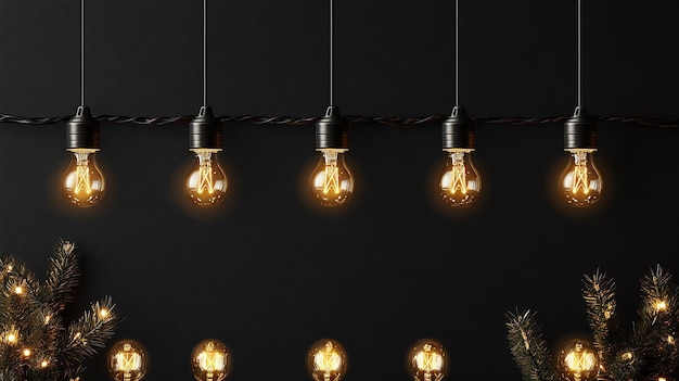 Photo vintage edison bulbs hanging against a black background