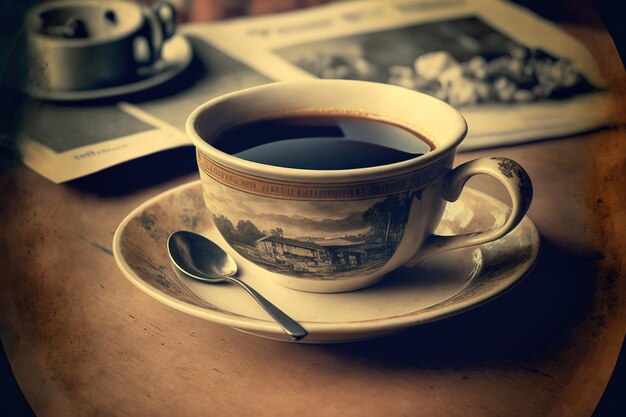 Vintage effect on a coffee cup in a coffee cafe