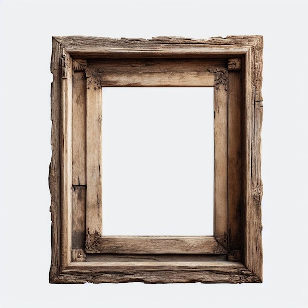 Vintage Elegance Old Wooden Frame Isolated on White Background Ai image