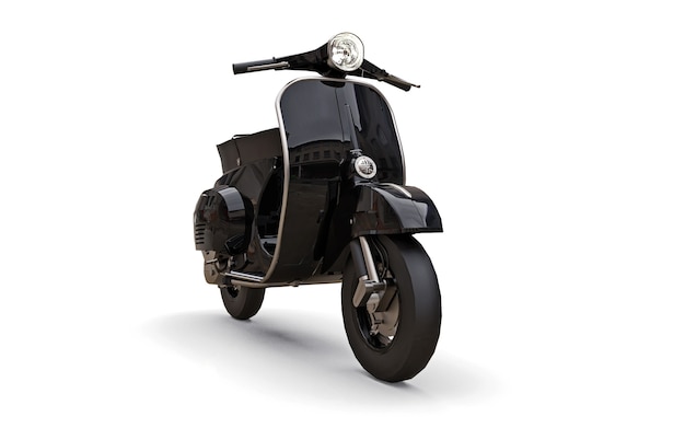 Vintage european black scooter on a white background. 3d rendering.