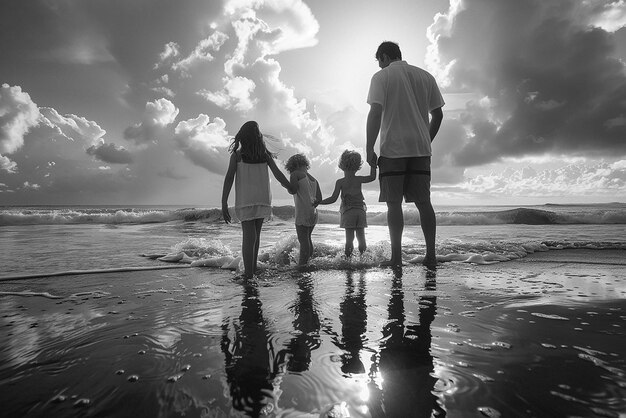 Vintage Family Beach Photo Illustration in Ansel Adams Style