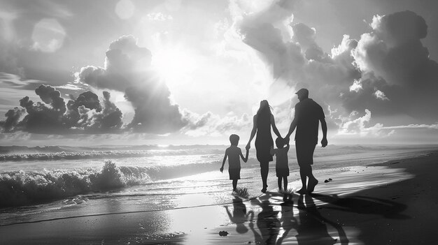 Vintage Family Beach Photo Illustration in Ansel Adams Style