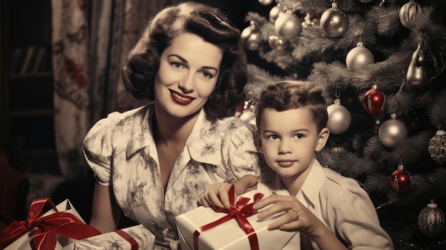 Vintage family photo celebrating christmas