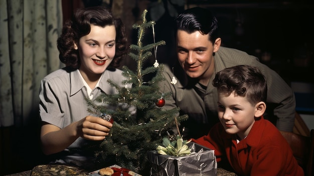 Vintage family photo celebrating christmas