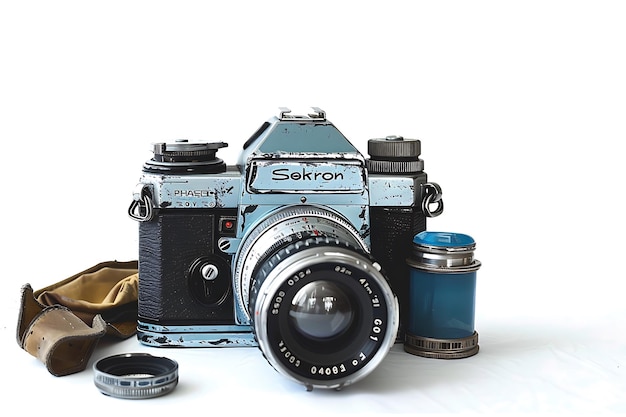 Photo vintage film camera and accessories on a white background