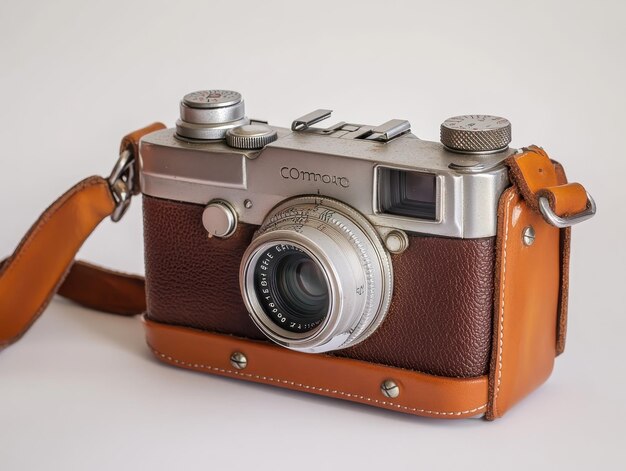 Photo vintage film camera with a leather case and manual dials