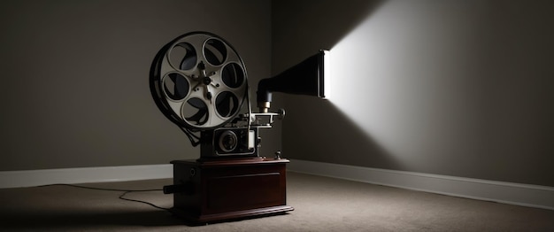 Vintage film projector casting light creating a nostalgic cinematic atmosphere