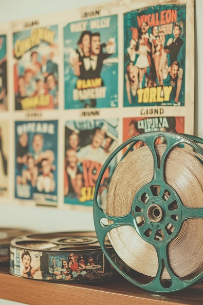 Vintage Film Reel with Old Movie Posters