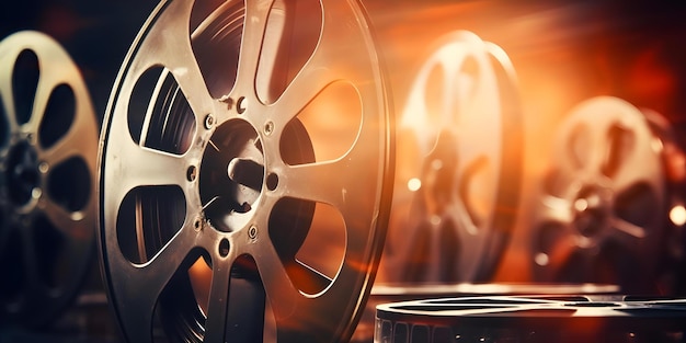 Vintage Film Reels Captured in Cinematic Light with a Retro Cinema Aesthetic Concept Vintage Film Reels Cinematic Light Retro Cinema Nostalgic Aesthetic