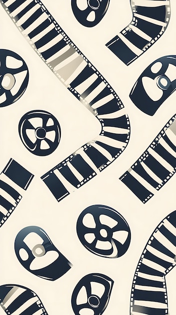 Photo vintage film reels and film strips seamless pattern