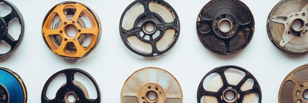 Photo vintage film reels on white background nostalgia and memories a collection of vintage film