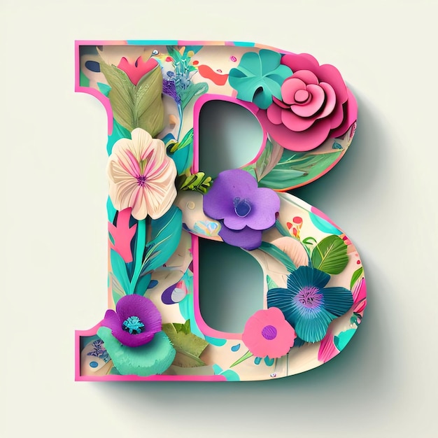 Vintage Floral Alphabet Letter B Vector Illustration