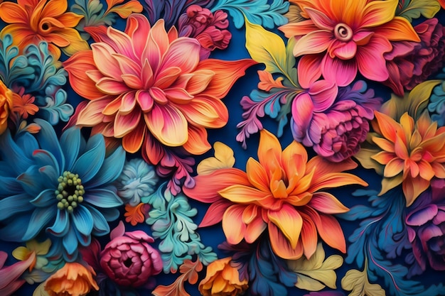 Vintage Floral background colourful flowers