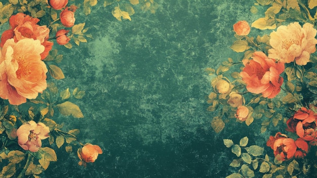 Vintage floral background with peach roses and leaves