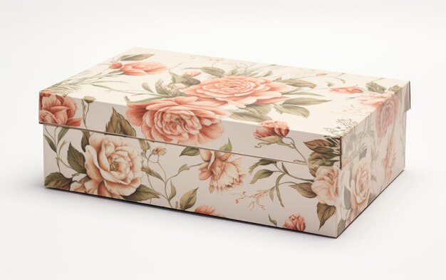 Vintage Floral Box with Lace Ribbon On White background