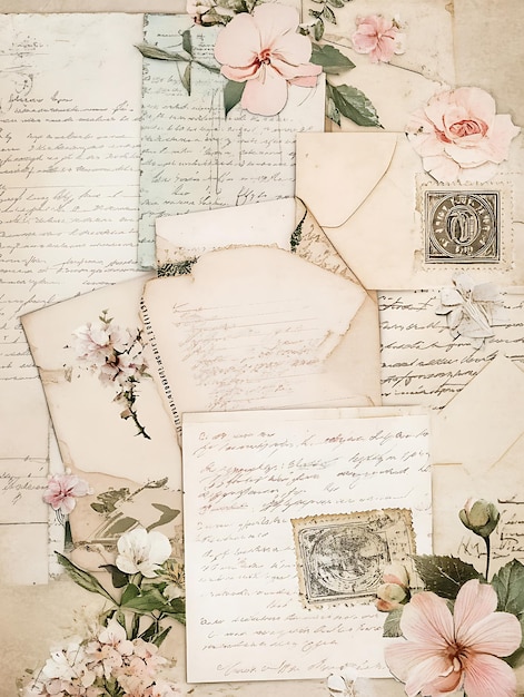 Vintage Floral Clip Art with Antique Stamps and Letters