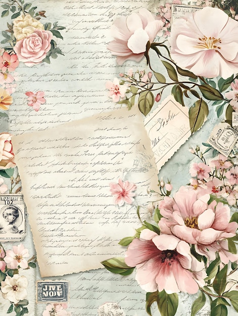 Vintage Floral Clip Art with Antique Stamps and Letters