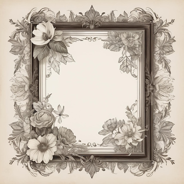 Vintage Floral Frame broun and white