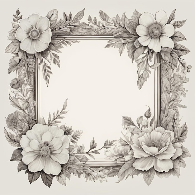 Vintage Floral Frame broun and white