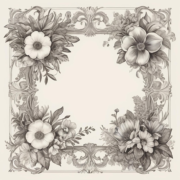 Vintage Floral Frame broun and white