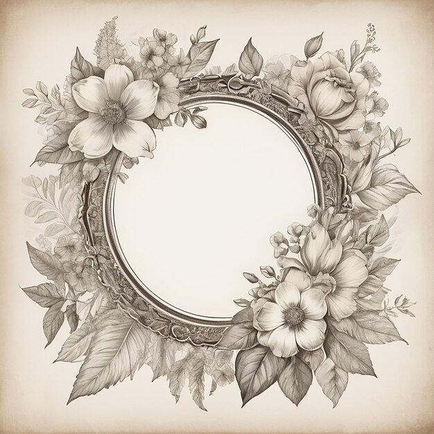 Vintage Floral Frame broun and white