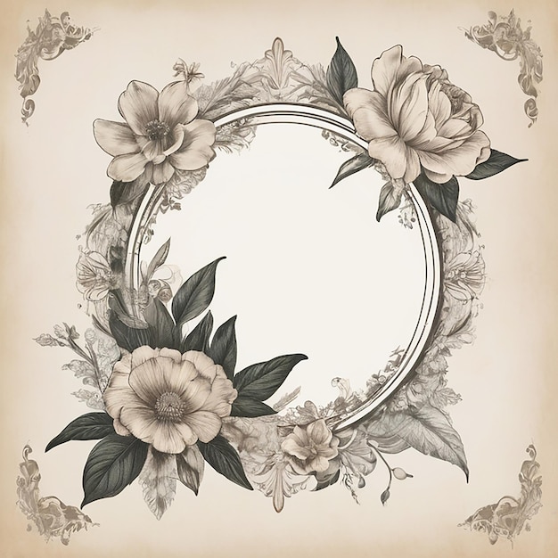 Vintage Floral Frame broun and white