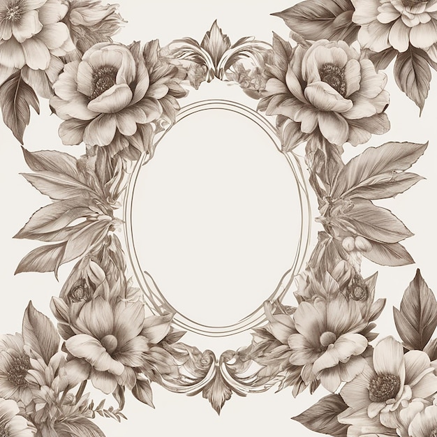 Vintage Floral Frame broun and white