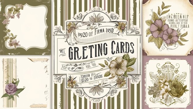 Photo vintage floral greeting card collection elegant retro designs