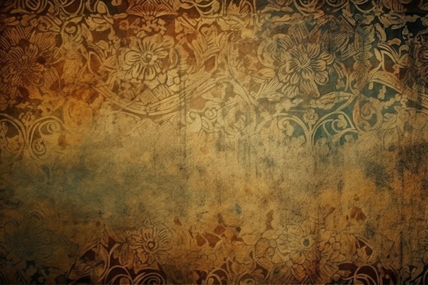 Vintage floral pattern with a distressed grunge texture Generative AI