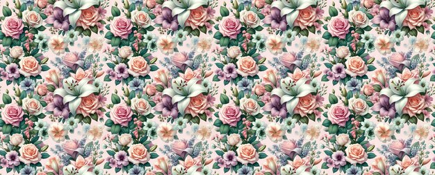 Vintage Floral Tapestry Roses and Lilies Seamless Pattern