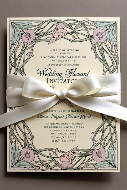 Photo vintage floral wedding invitation with ribbon