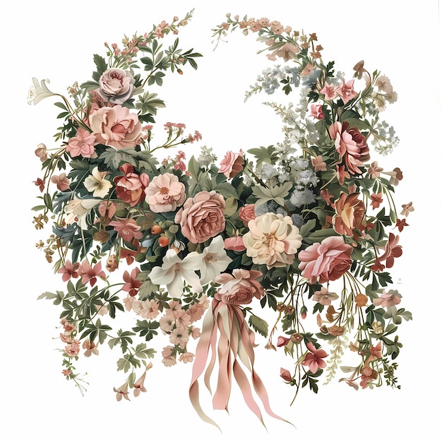 Vintage floral wreath isolated on white background with clipping path