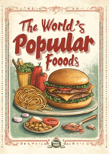 Photo vintage food poster the worlds most popular foods