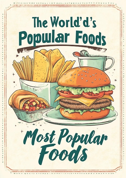 Photo vintage food poster the worlds most popular foods