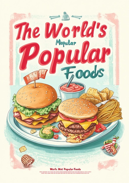 Photo vintage food poster the worlds most popular foods