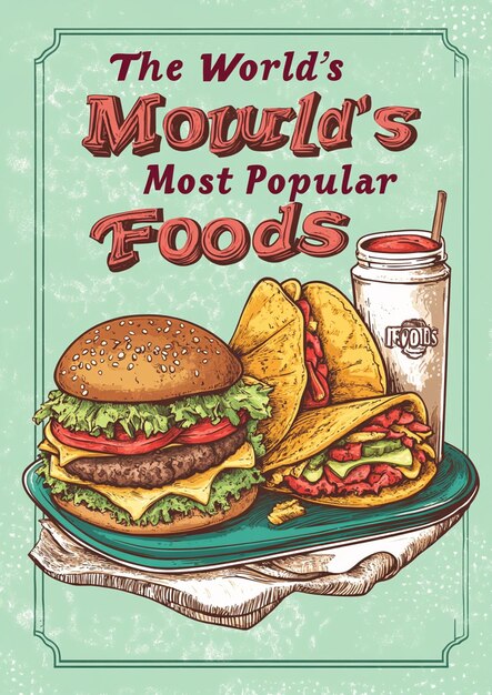 Vintage Food Poster The Worlds Most Popular Foods