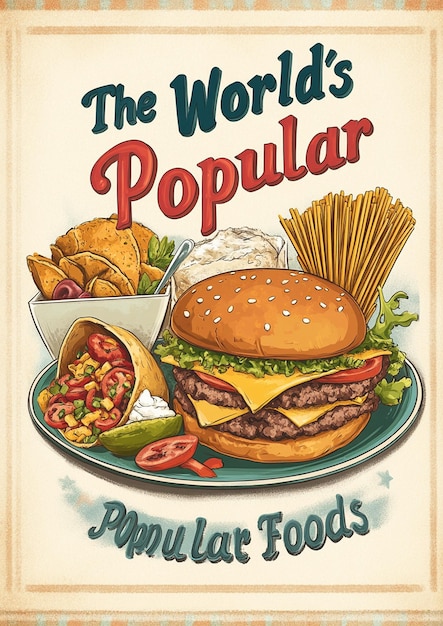 Photo vintage food poster the worlds most popular foods