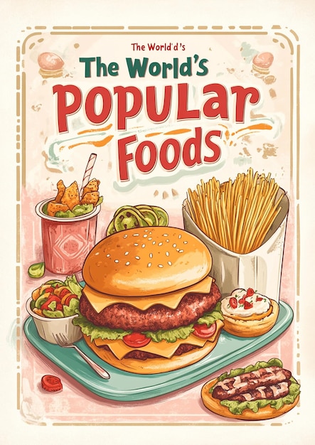 Photo vintage food poster the worlds most popular foods