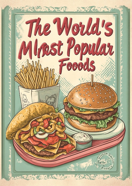 Photo vintage food poster the worlds most popular foods