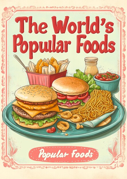 Photo vintage food poster the worlds most popular foods