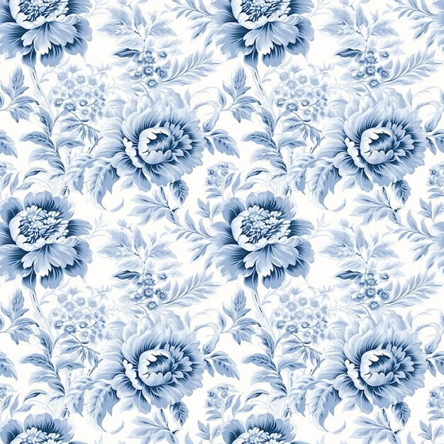 Vintage French Floral Toile Blue pattern