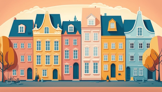 Vintage German style townhomes. Generative AI.