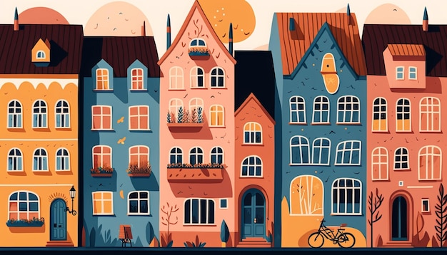 Vintage German style townhomes. Generative AI.