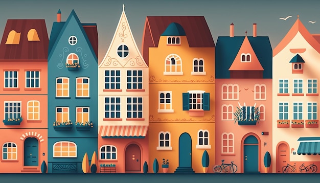 Vintage German style townhomes. Generative AI.