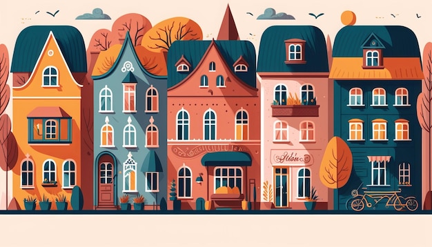 Vintage German style townhomes. Generative AI.