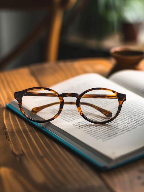 Vintage Glasses on Open Book in Cozy Reading Nook