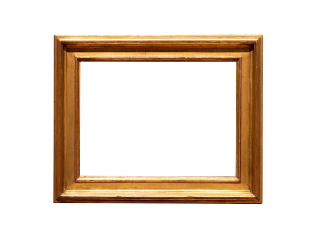 Vintage golden wood frame isolated on white background