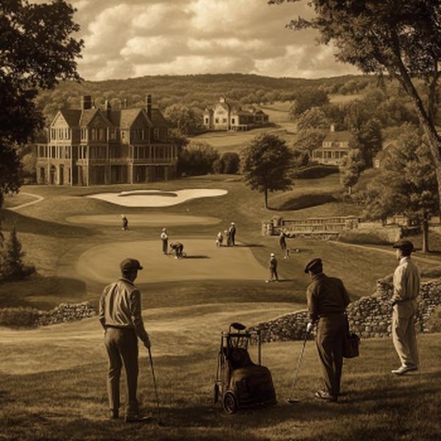 Photo a vintage golf scene from the early 1900s