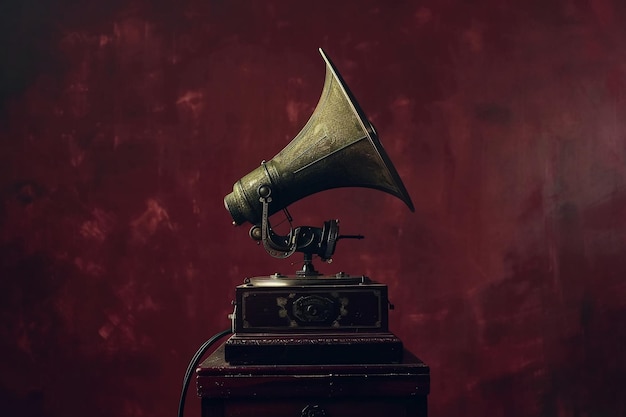 Vintage Gramophone on a Red Background